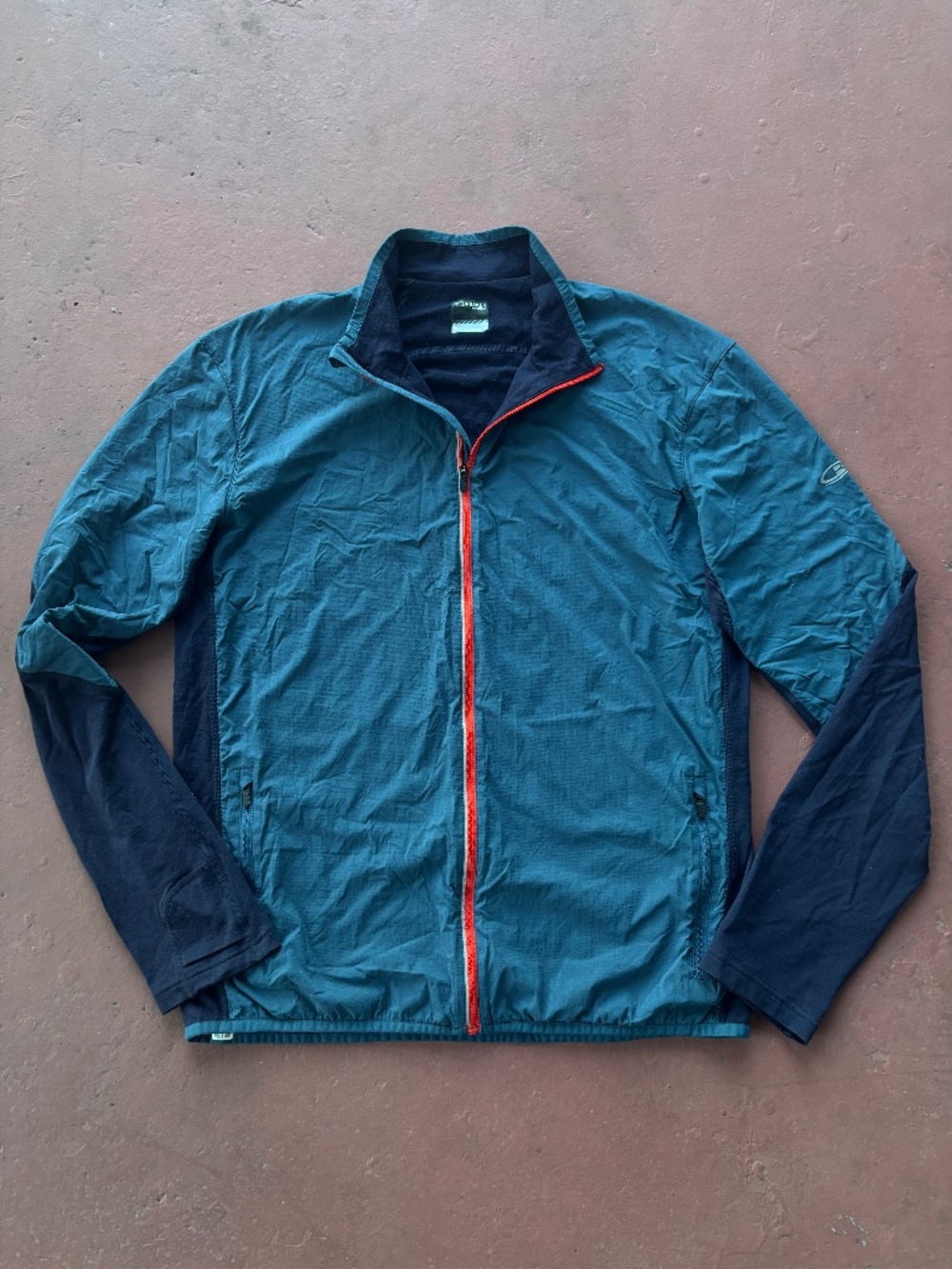 Icebreaker Jacket Men's Large Blue Merino Wool Full Zip Lightweight Hiking Trail